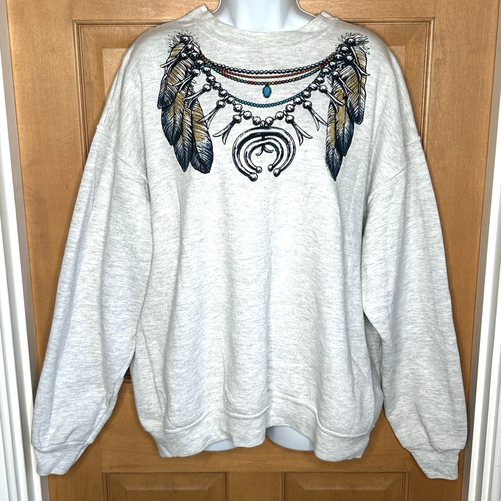 Vtg‎ Lee Crewneck Sweatshirt Native American Graphic Southwest Gray L/XL
